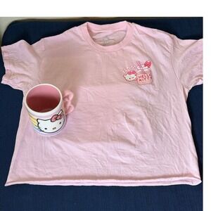 Hello Kitty T-Shirt & Mug Bundle Medium Pink Strawberry Milk Kawaii Aesthetic